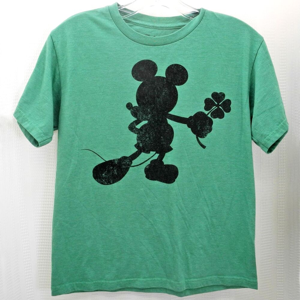 Mickey Mouse Shamrock T-Shirt  Youth Kids Size Large Green/Black Short Sleeve